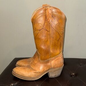 Vintage Texas USA made tan leather marble western cowboy ranch rodeo boots 8.5 D